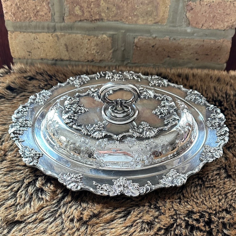Barbour International Antique Silver Plate Covered Serving Dish.
